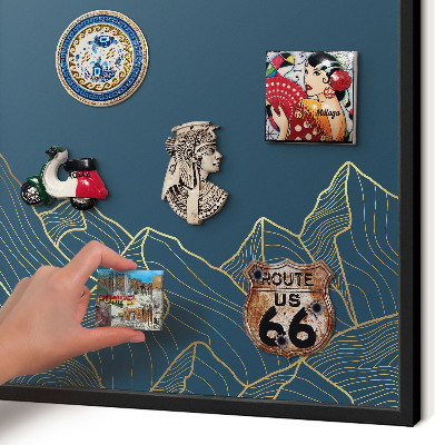 Vacation magnet board with a black frame Mountain minimalism
