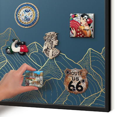 Vacation magnet board with a black frame Mountain minimalism