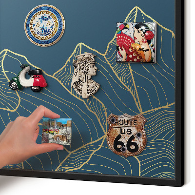 Vacation magnet board with a black frame Mountain minimalism