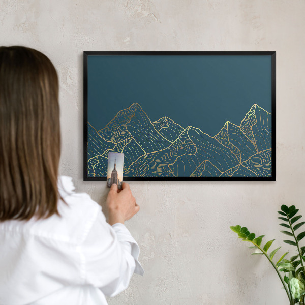 Vacation magnet board with a black frame Mountain minimalism