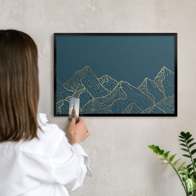 Vacation magnet board with a black frame Mountain minimalism