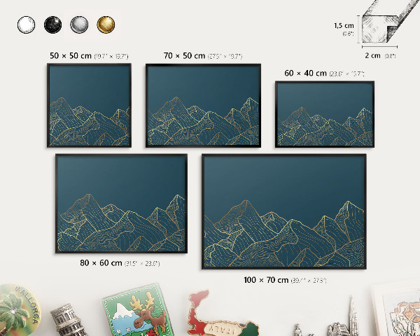 Vacation magnet board with a black frame Mountain minimalism
