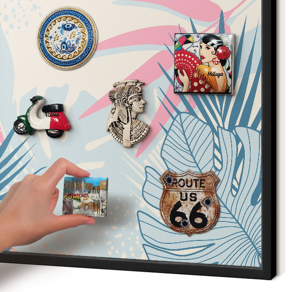 Metal wall board for magnets in a black frame Tropical abstraction