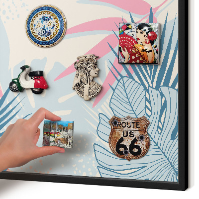 Metal wall board for magnets in a black frame Tropical abstraction