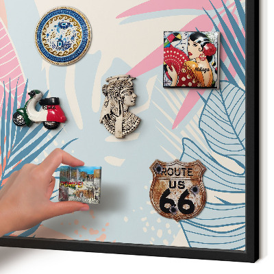 Metal wall board for magnets in a black frame Tropical abstraction