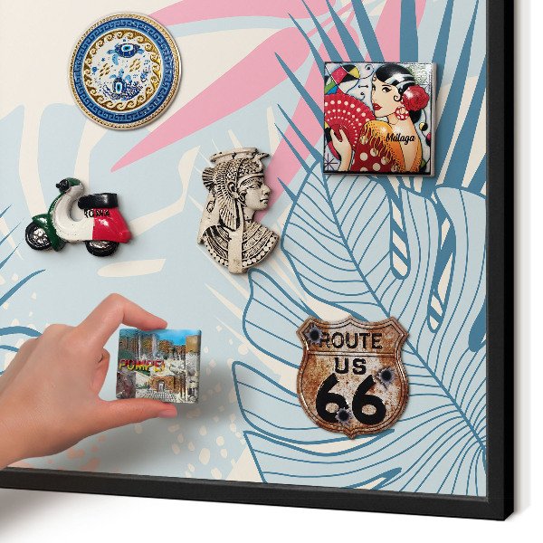 Metal wall board for magnets in a black frame Tropical abstraction