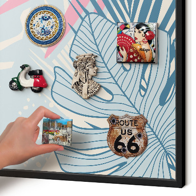Metal wall board for magnets in a black frame Tropical abstraction