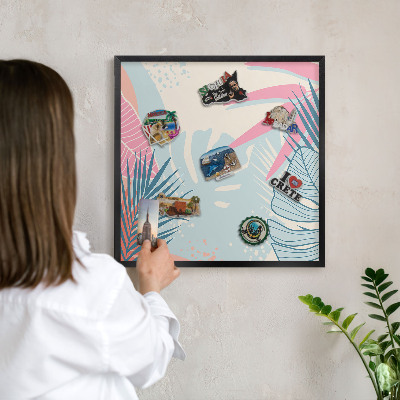 Metal wall board for magnets in a black frame Tropical abstraction