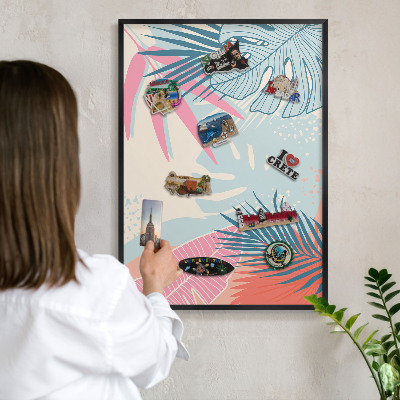 Metal wall board for magnets in a black frame Tropical abstraction