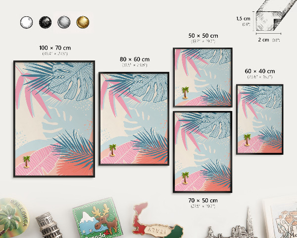 Metal wall board for magnets in a black frame Tropical abstraction