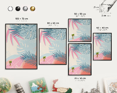 Metal wall board for magnets in a black frame Tropical abstraction
