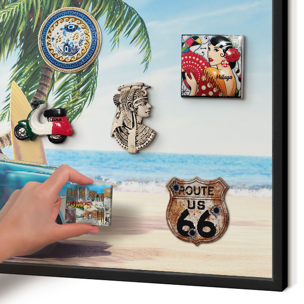 Vacation magnet board with a black frame Holiday peace