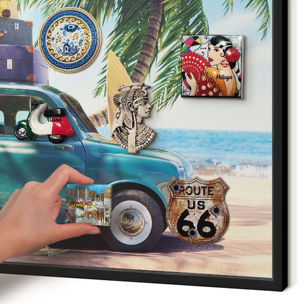 Vacation magnet board with a black frame Holiday peace