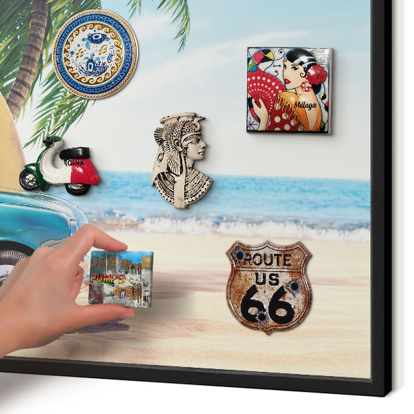 Vacation magnet board with a black frame Holiday peace
