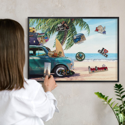 Vacation magnet board with a black frame Holiday peace