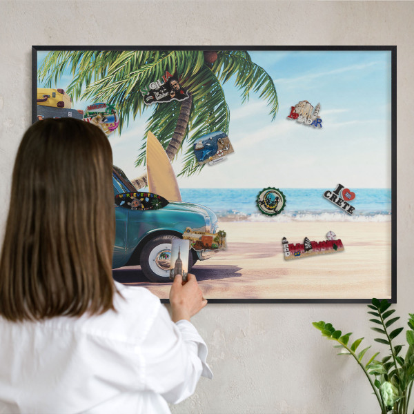 Vacation magnet board with a black frame Holiday peace