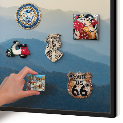 Metal wall board for magnets in a black frame Mountain views