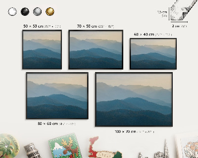 Metal wall board for magnets in a black frame Mountain views