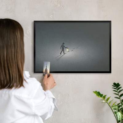Vacation magnet board with a black frame Night hike