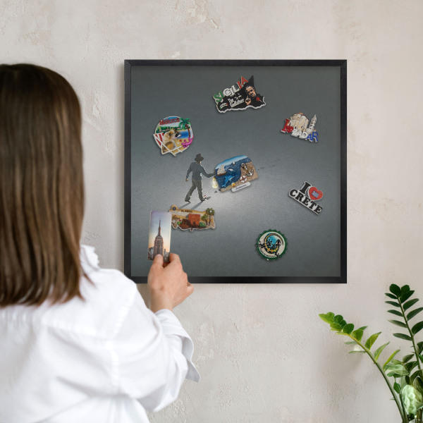 Vacation magnet board with a black frame Night hike