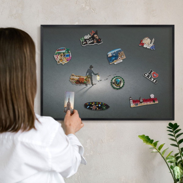 Vacation magnet board with a black frame Night hike