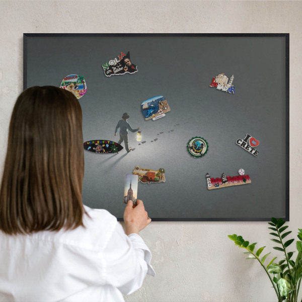 Vacation magnet board with a black frame Night hike
