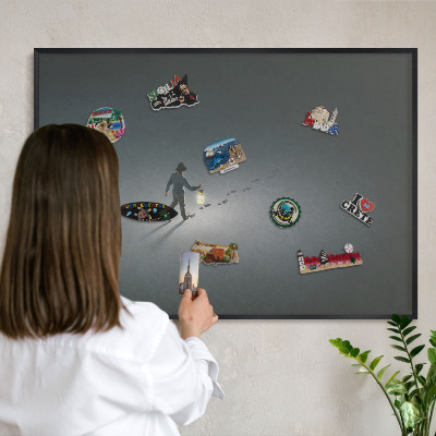 Vacation magnet board with a black frame Night hike