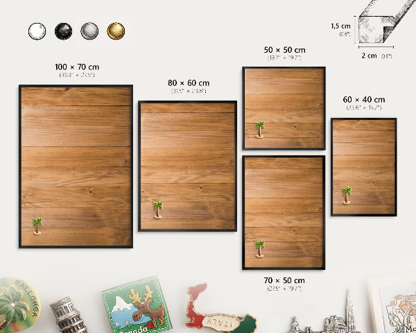 Metal wall board for magnets in a black frame Wooden texture