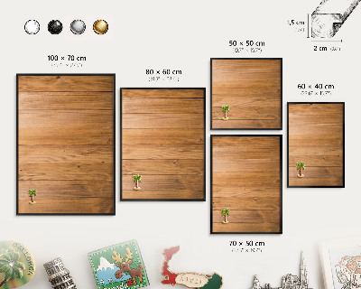 Metal wall board for magnets in a black frame Wooden texture