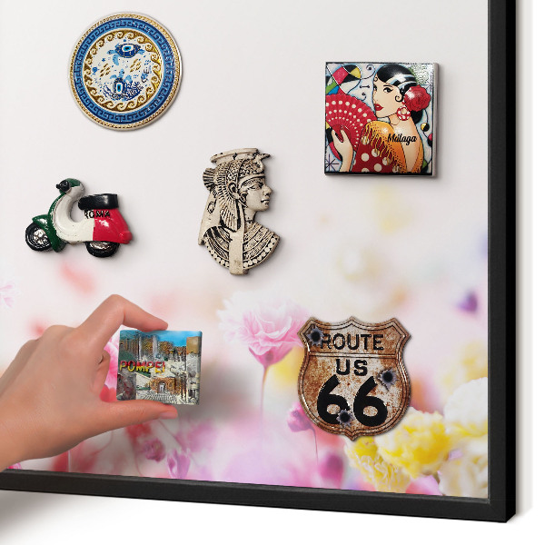Vacation magnet board with a black frame Pastel flowers