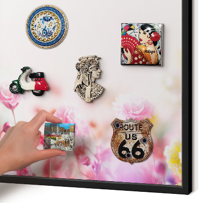 Vacation magnet board with a black frame Pastel flowers