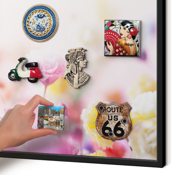 Vacation magnet board with a black frame Pastel flowers