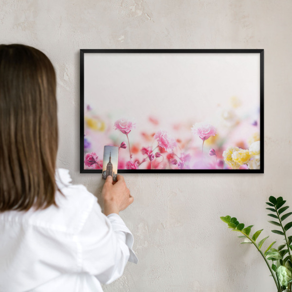 Vacation magnet board with a black frame Pastel flowers