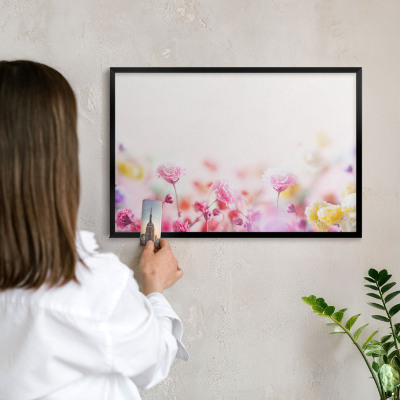 Vacation magnet board with a black frame Pastel flowers