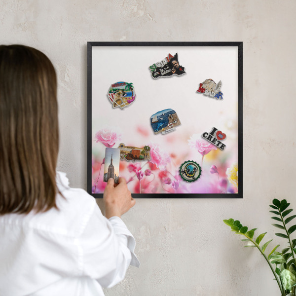Vacation magnet board with a black frame Pastel flowers