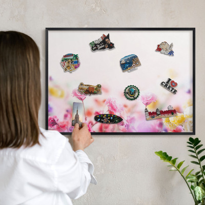 Vacation magnet board with a black frame Pastel flowers