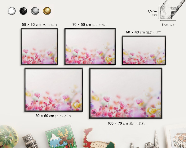 Vacation magnet board with a black frame Pastel flowers