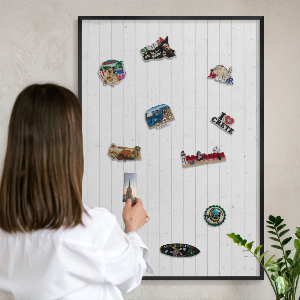Metal wall board for magnets in a black frame White boards