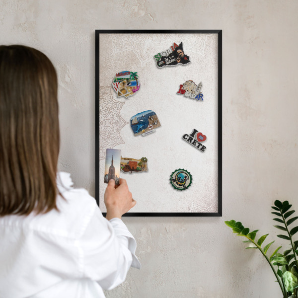 Vacation magnet board with a black frame Ethnic patterns