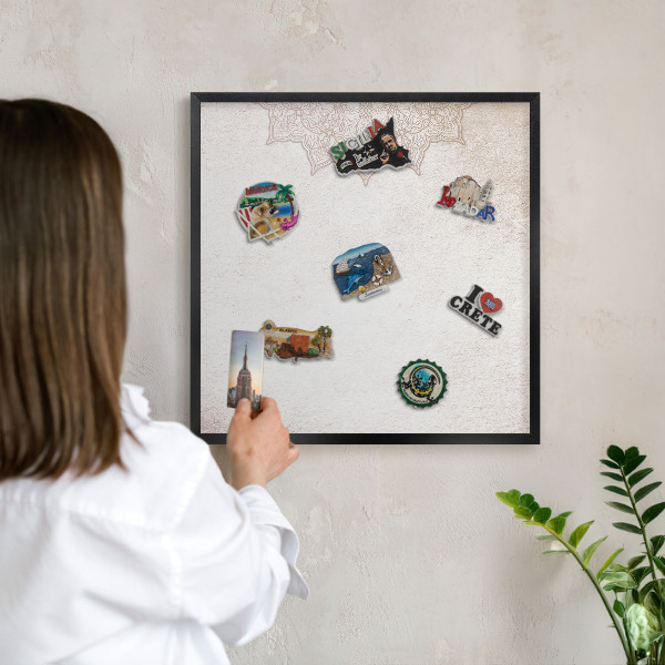 Vacation magnet board with a black frame Ethnic patterns