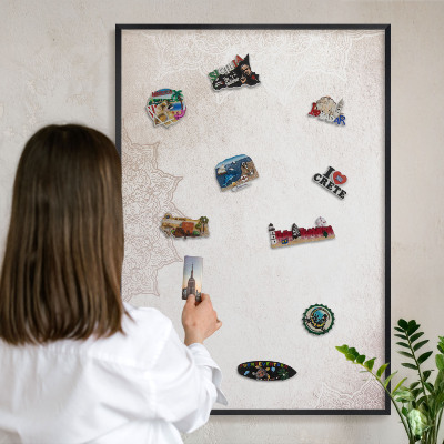 Vacation magnet board with a black frame Ethnic patterns