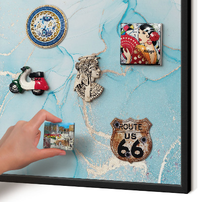Metal wall board for magnets in a black frame Turquoise elegance