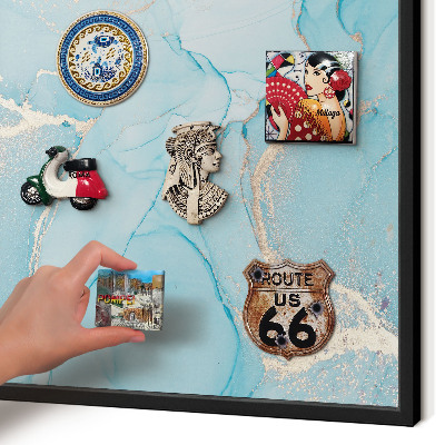 Metal wall board for magnets in a black frame Turquoise elegance