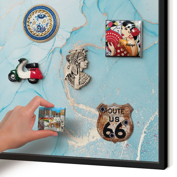 Metal wall board for magnets in a black frame Turquoise elegance