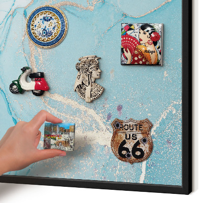 Metal wall board for magnets in a black frame Turquoise elegance