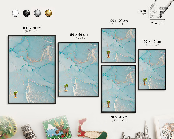 Metal wall board for magnets in a black frame Turquoise elegance