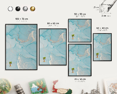 Metal wall board for magnets in a black frame Turquoise elegance