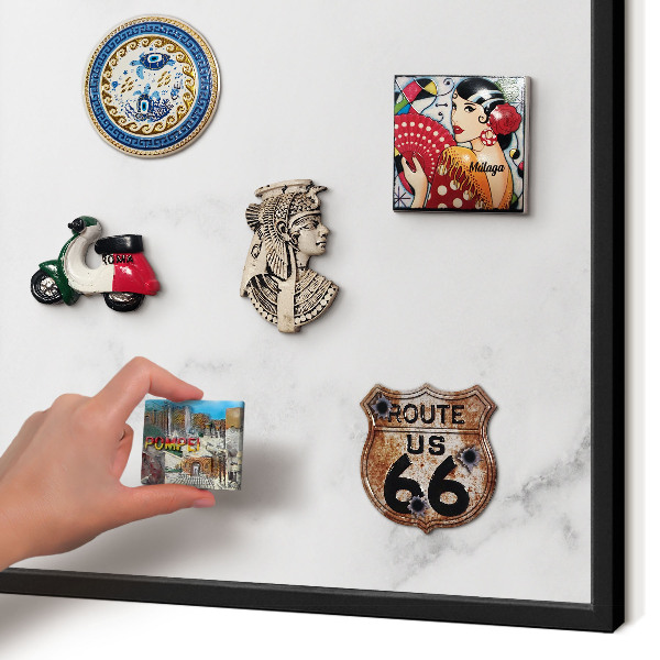 Vacation magnet board with a black frame Elegant marble