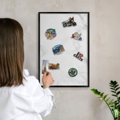 Vacation magnet board with a black frame Elegant marble