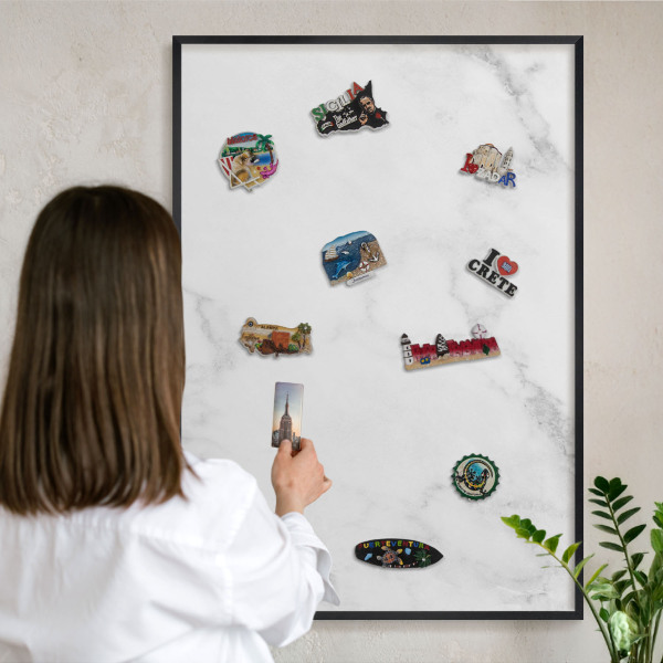 Vacation magnet board with a black frame Elegant marble